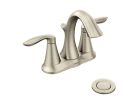 Moen 6410BN, Two-Handle Centerset Bathroom Faucet with Metal Pop-Up Drain, 4" Center, Brushed Nickel, 1.5 gpm, Eva Collection