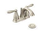 Moen 6610BN, Two-Handle Centerset Bathroom Faucet with Metal Pop-Up Drain, 4" Center, Brushed Nickel, 1.5 gpm, Brantford Collection