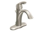 Moen 6400BN, Single-Handle Centerset Bathroom Faucet with Metal Pop-Up Drain, 4" Center, Brushed Nickel, 1.5 gpm, Eva Collection
