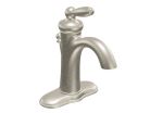 Moen 6600BN, Single-Handle Centerset Bathroom Faucet with Metal Pop-Up Drain, 4" Center, Brushed Nickel, 1.5 gpm, Brantford Collection